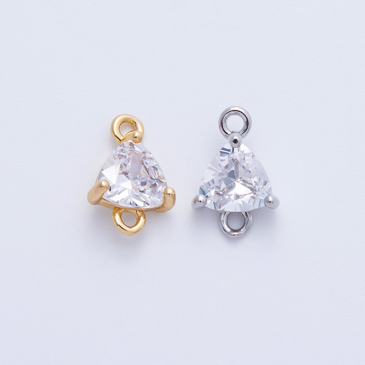 18K Gold Filled 7.2mm Clear CZ Triangle Connector in Gold & Silver | Connectors - 00016 Connectors - 00017 - DLUXCA