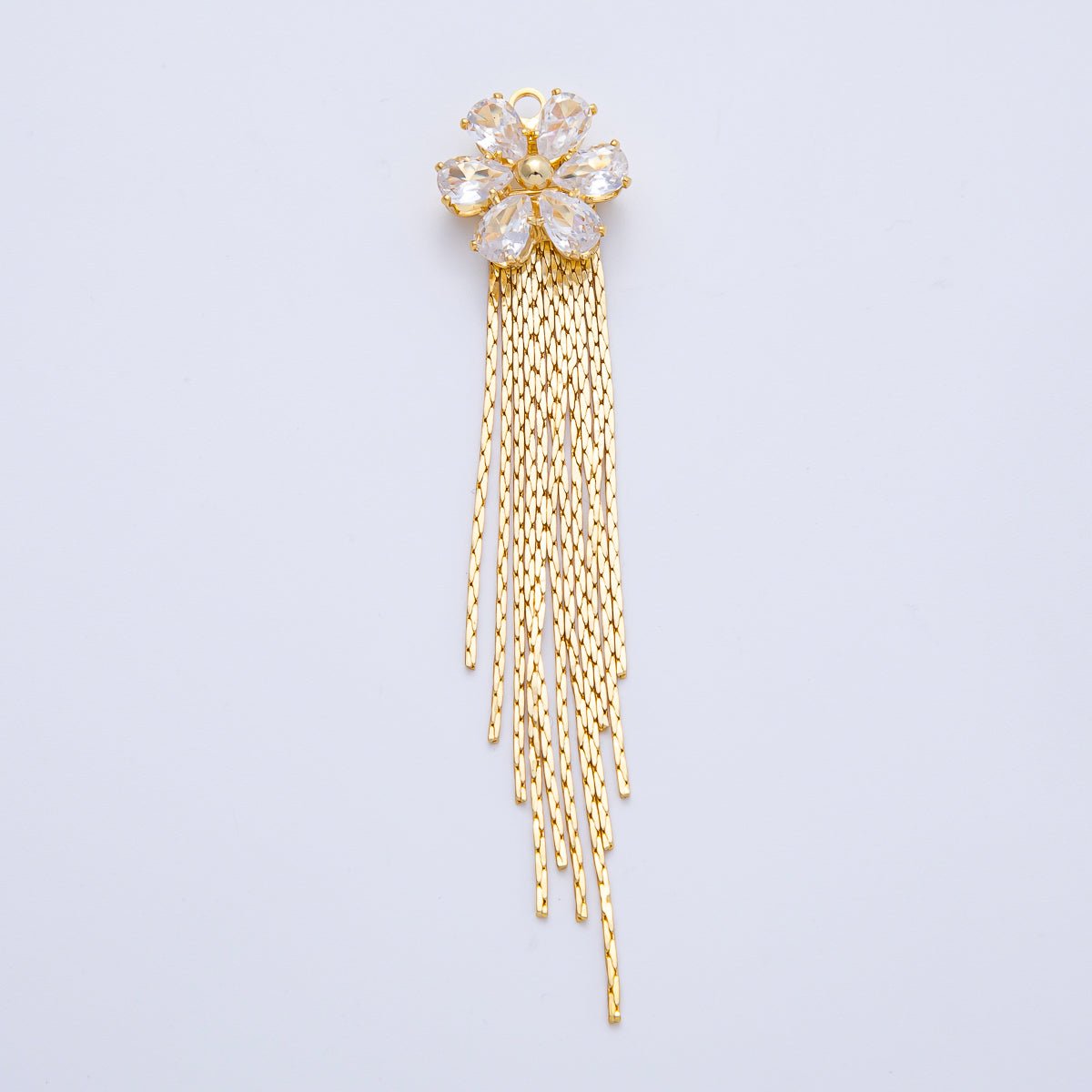 18K Gold Filled 75mm Clear CZ Flower Snake Chain Tassel Finding Fringe Jewelry | Z1649 - DLUXCA