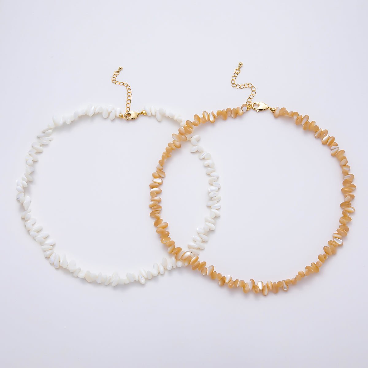 18K Gold Filled 7.5mm Yellow, White Shell Pearl Pebble Gemstone Chain 16.5 Inch Necklace | WA-00400 WA-00407 - DLUXCA