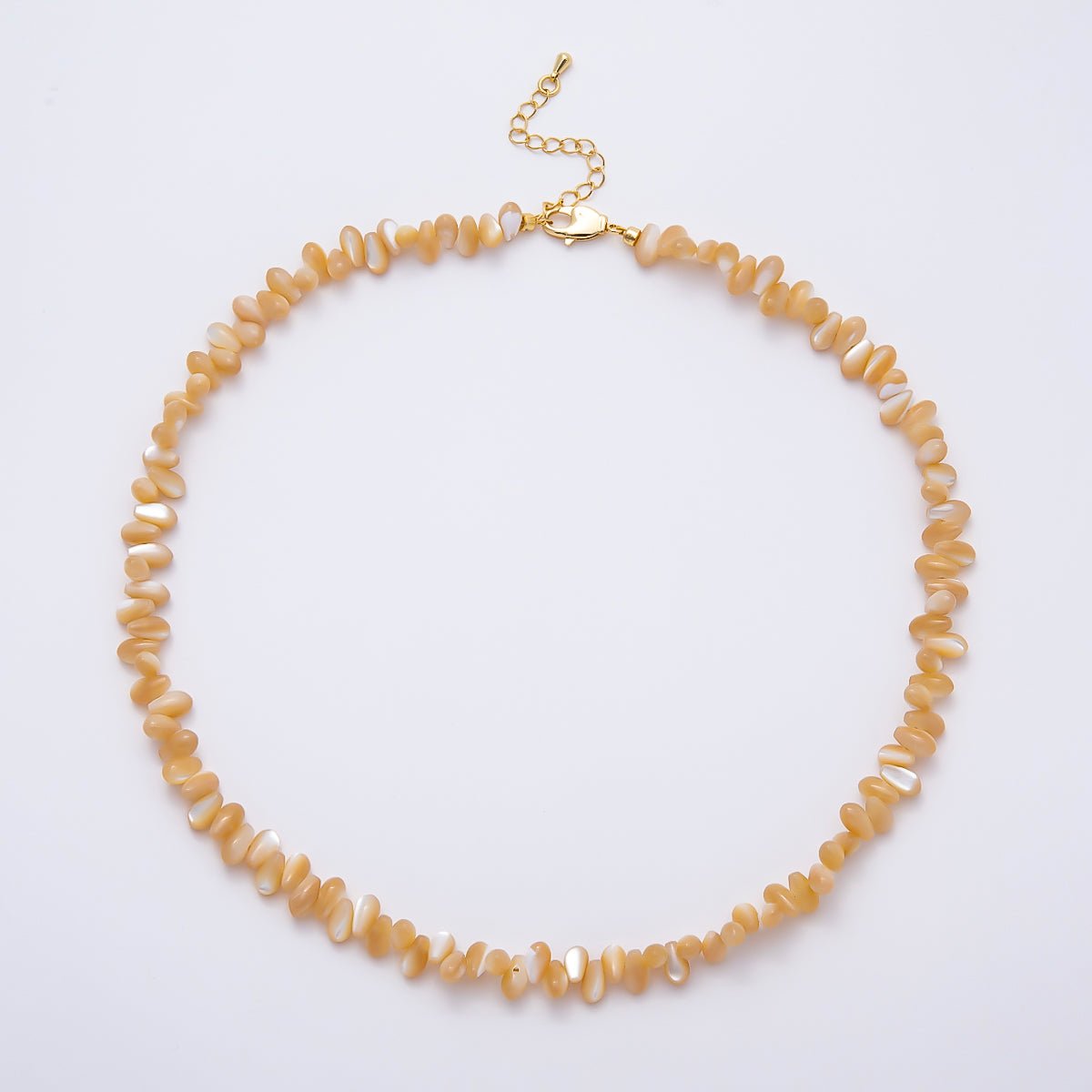 18K Gold Filled 7.5mm Yellow, White Shell Pearl Pebble Gemstone Chain 16.5 Inch Necklace | WA-00400 WA-00407 - DLUXCA