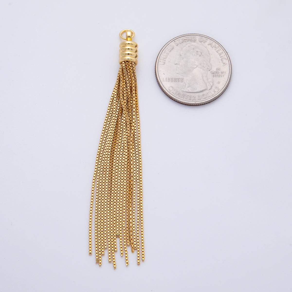 18K Gold Filled 76mm Twisted Cone Cap Tassel Curb Chain Drop Charm | AF1402 - DLUXCA