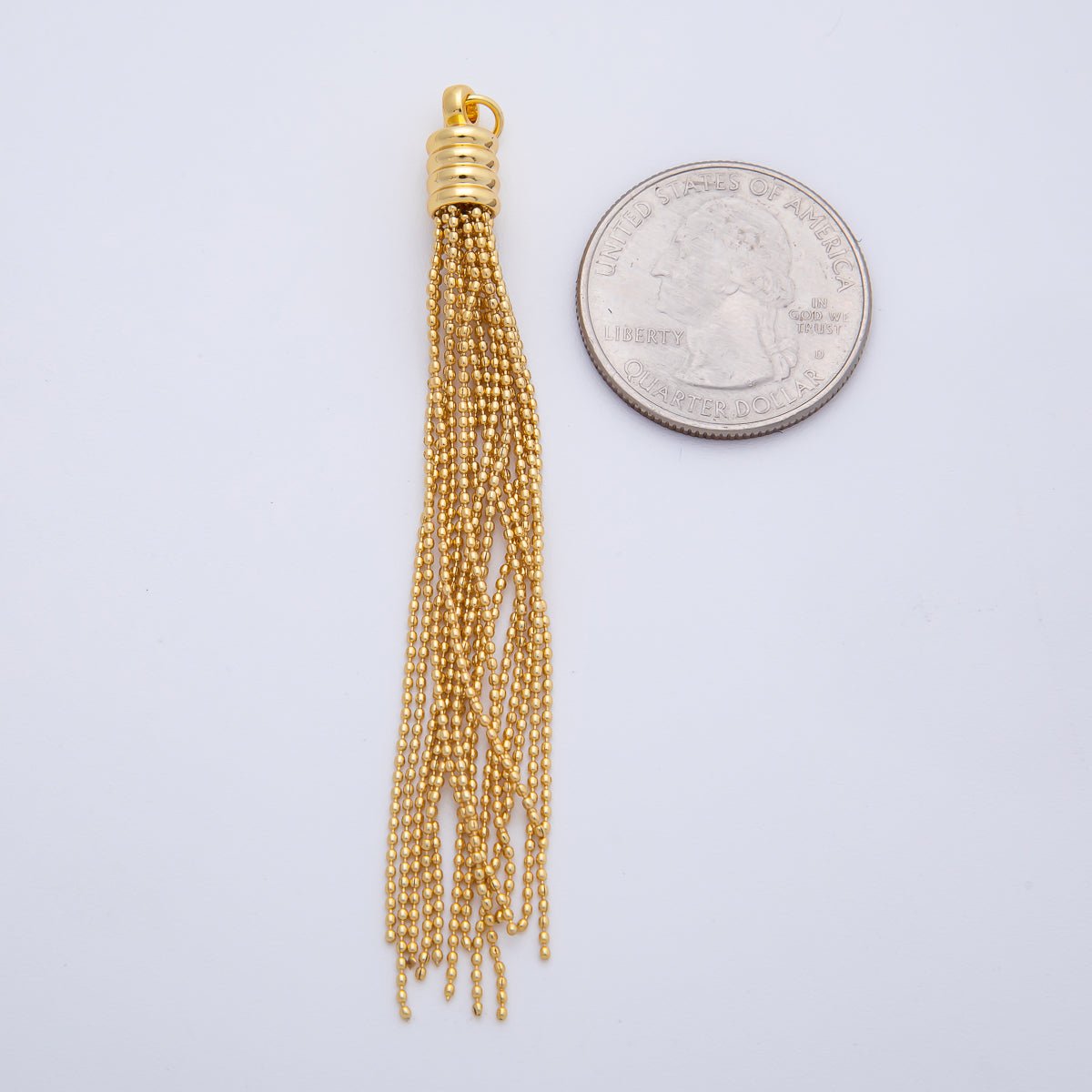 18K Gold Filled 78mm Twisted Cone Cap Tassel Beaded Chain Drop Charm | AF1403 - DLUXCA