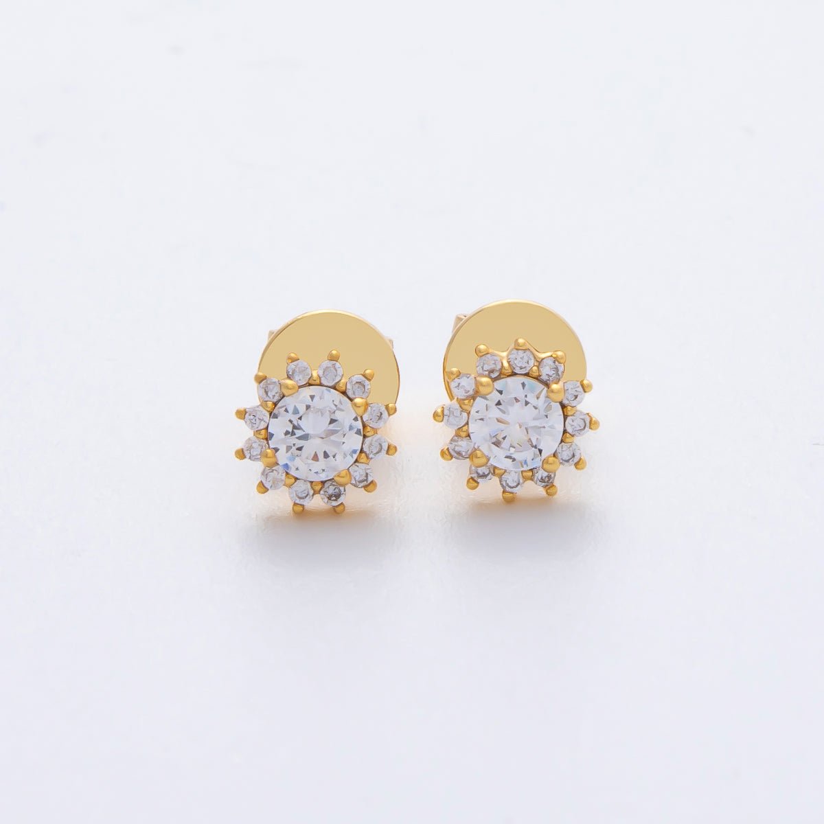 18K Gold Filled 7mm Clear CZ Celestial Sun Flower Stud Earrings | AD1620 - DLUXCA
