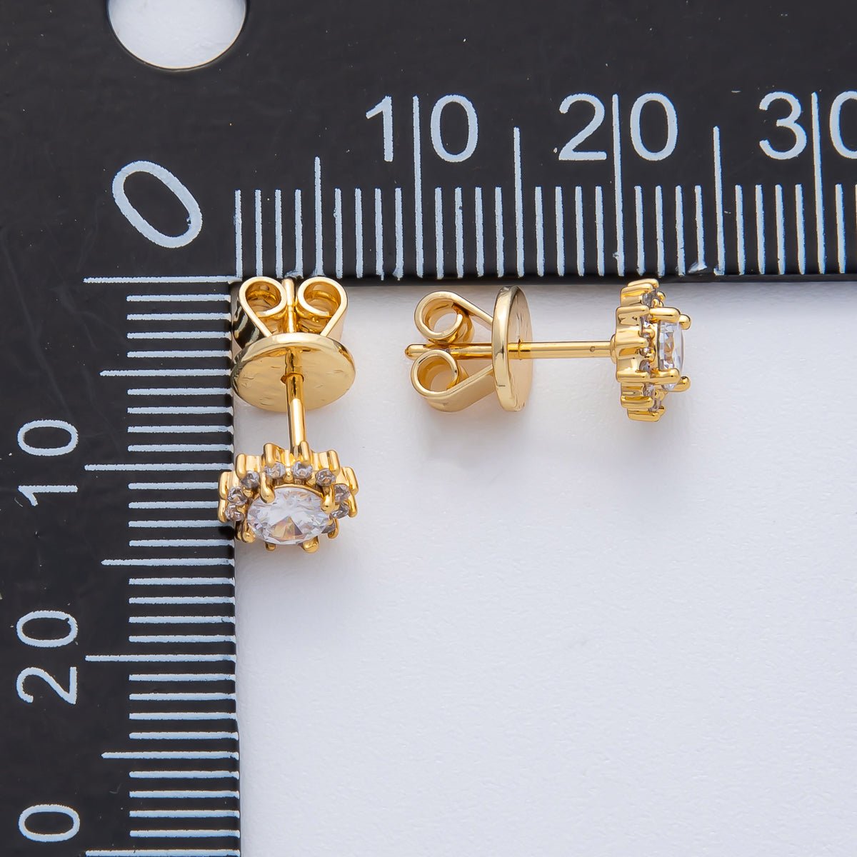 18K Gold Filled 7mm Clear CZ Celestial Sun Flower Stud Earrings | AD1620 - DLUXCA