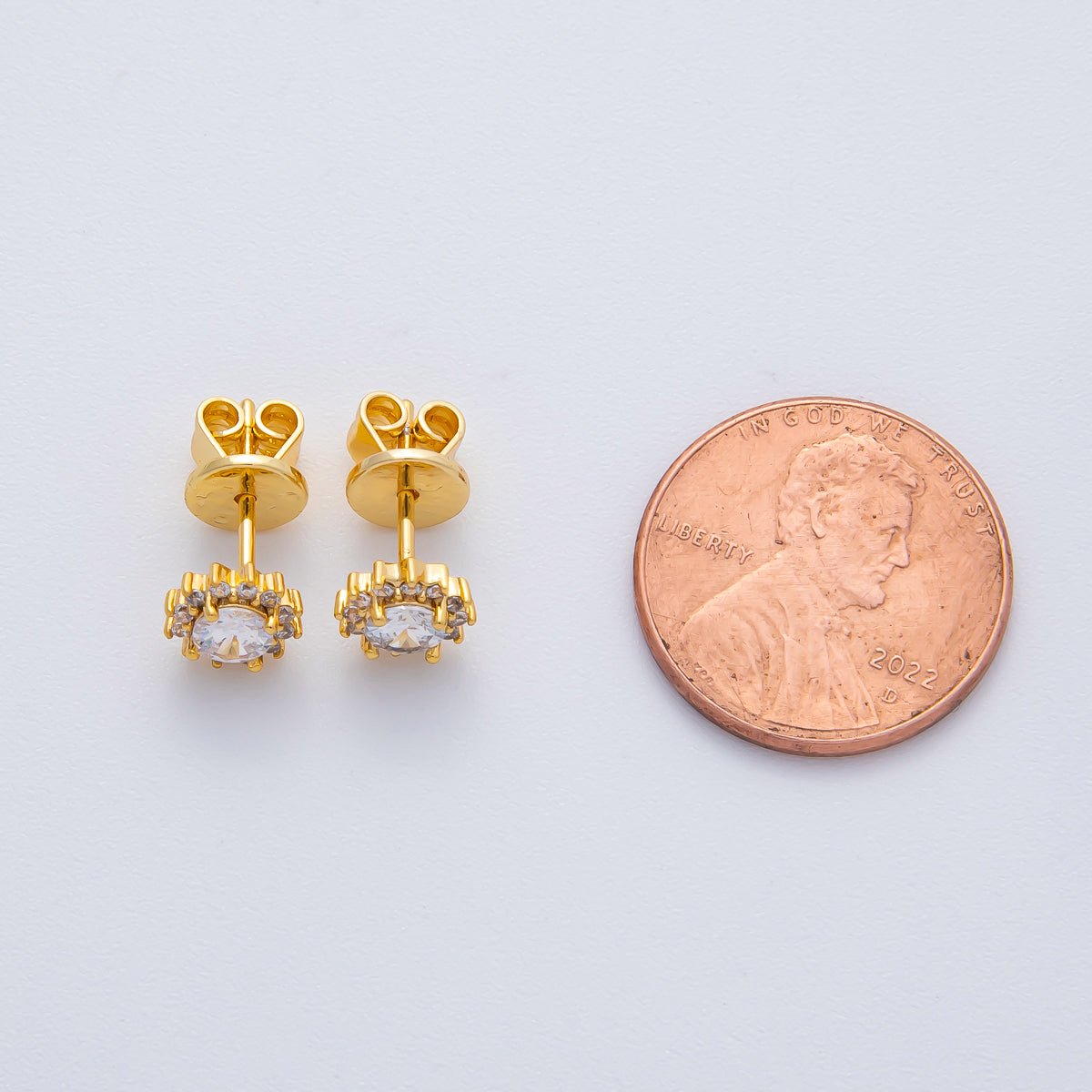 18K Gold Filled 7mm Clear CZ Celestial Sun Flower Stud Earrings | AD1620 - DLUXCA