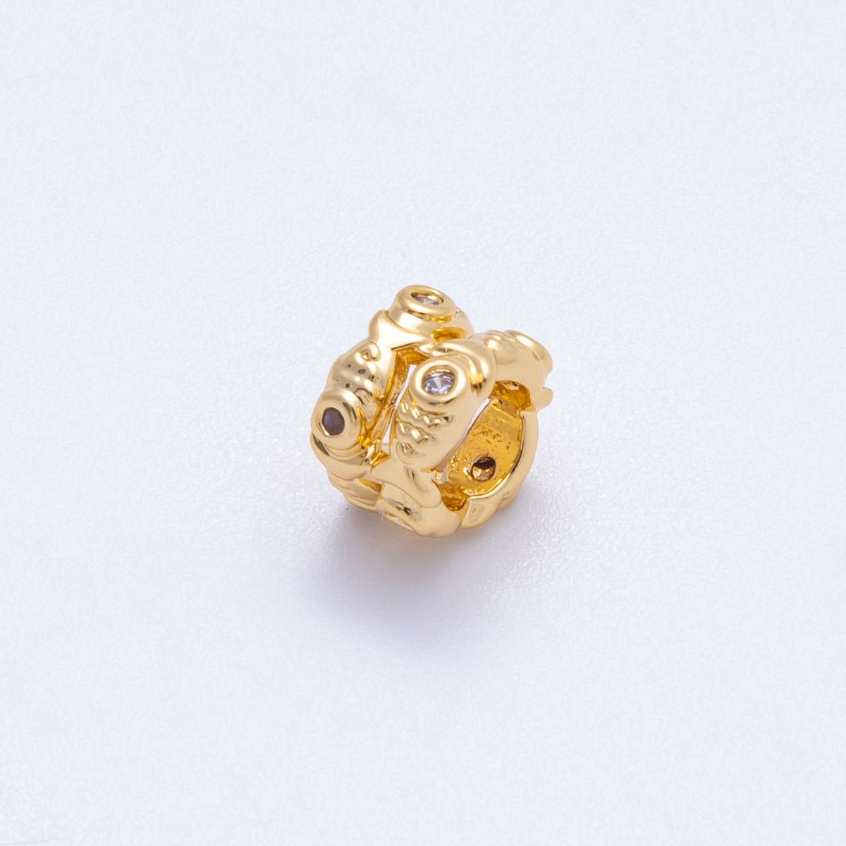 18K Gold Filled 7mm Clear CZ Double Fish Rondelle Spacer Bead | Beads - 00166 - DLUXCA
