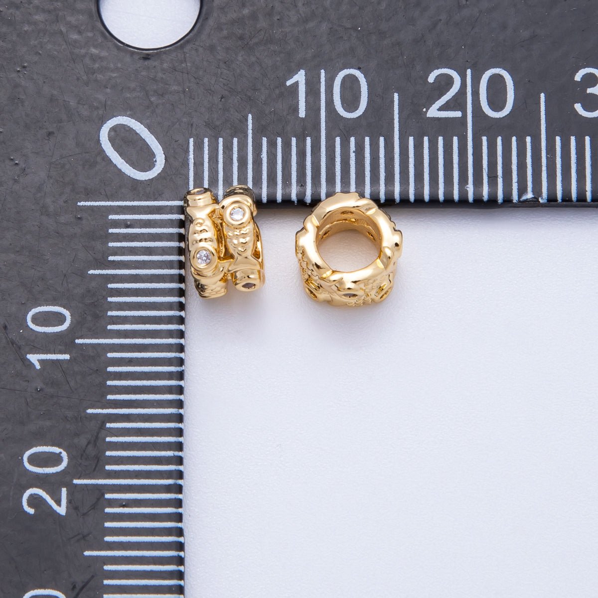 18K Gold Filled 7mm Clear CZ Double Fish Rondelle Spacer Bead | Beads - 00166 - DLUXCA