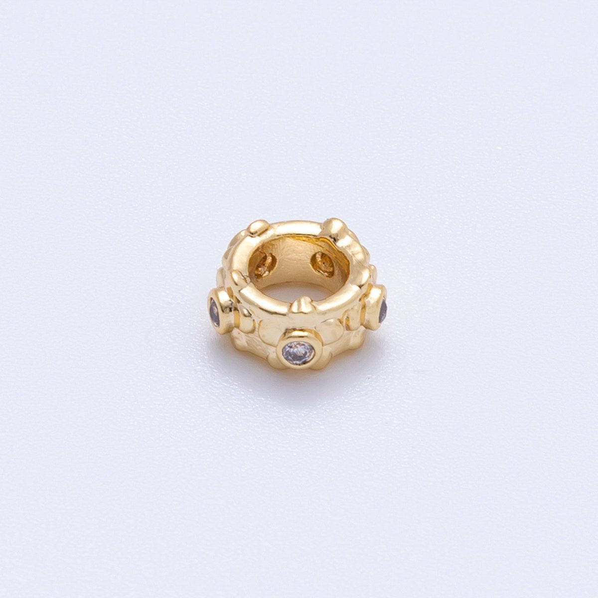 18K Gold Filled 7mm Clear CZ Geometric Dotted Rondelle Spacer Bead | Beads - 00165 - DLUXCA
