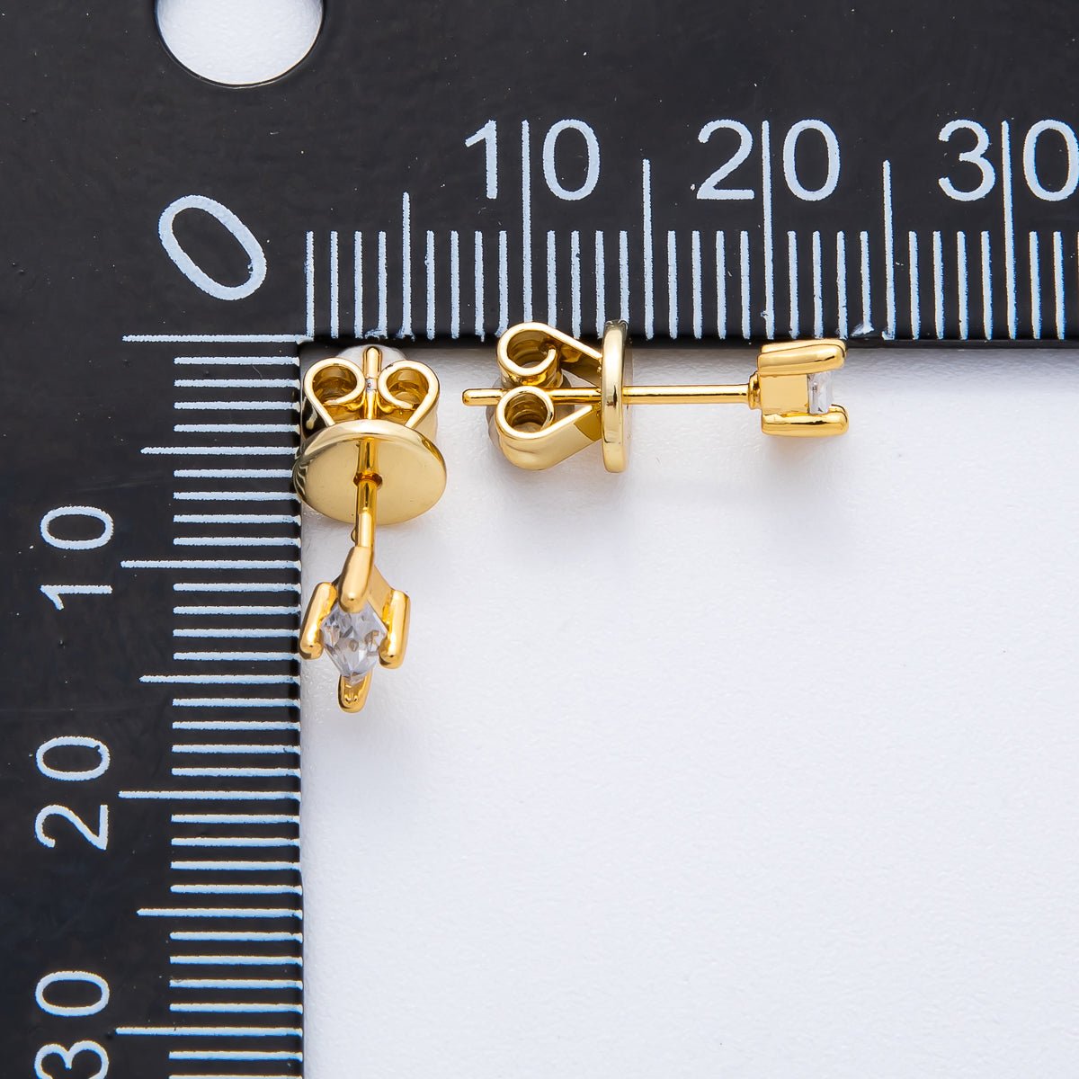 18K Gold Filled 7mm Clear CZ Marquise Dainty Stud Earrings | AD1568 - DLUXCA