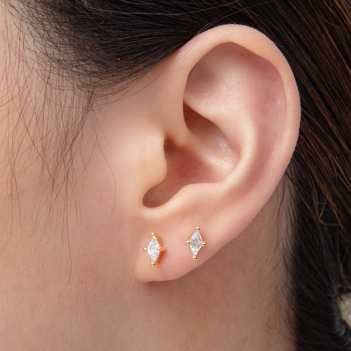 18K Gold Filled 7mm Clear CZ Marquise Dainty Stud Earrings | AD1568 - DLUXCA
