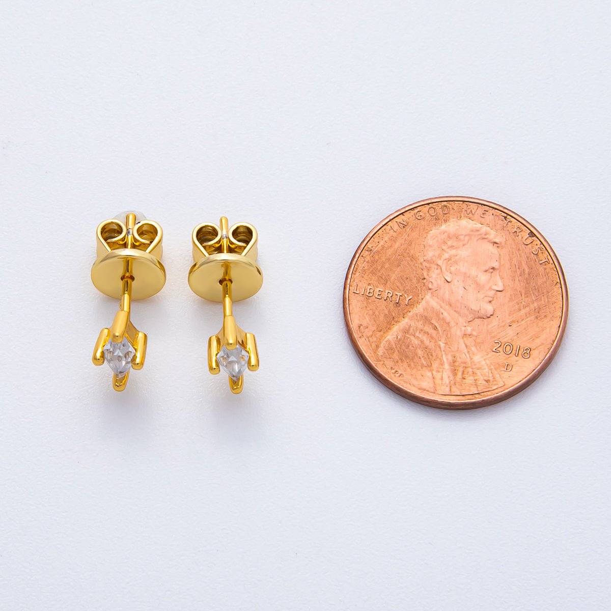 18K Gold Filled 7mm Clear CZ Marquise Dainty Stud Earrings | AD1568 - DLUXCA
