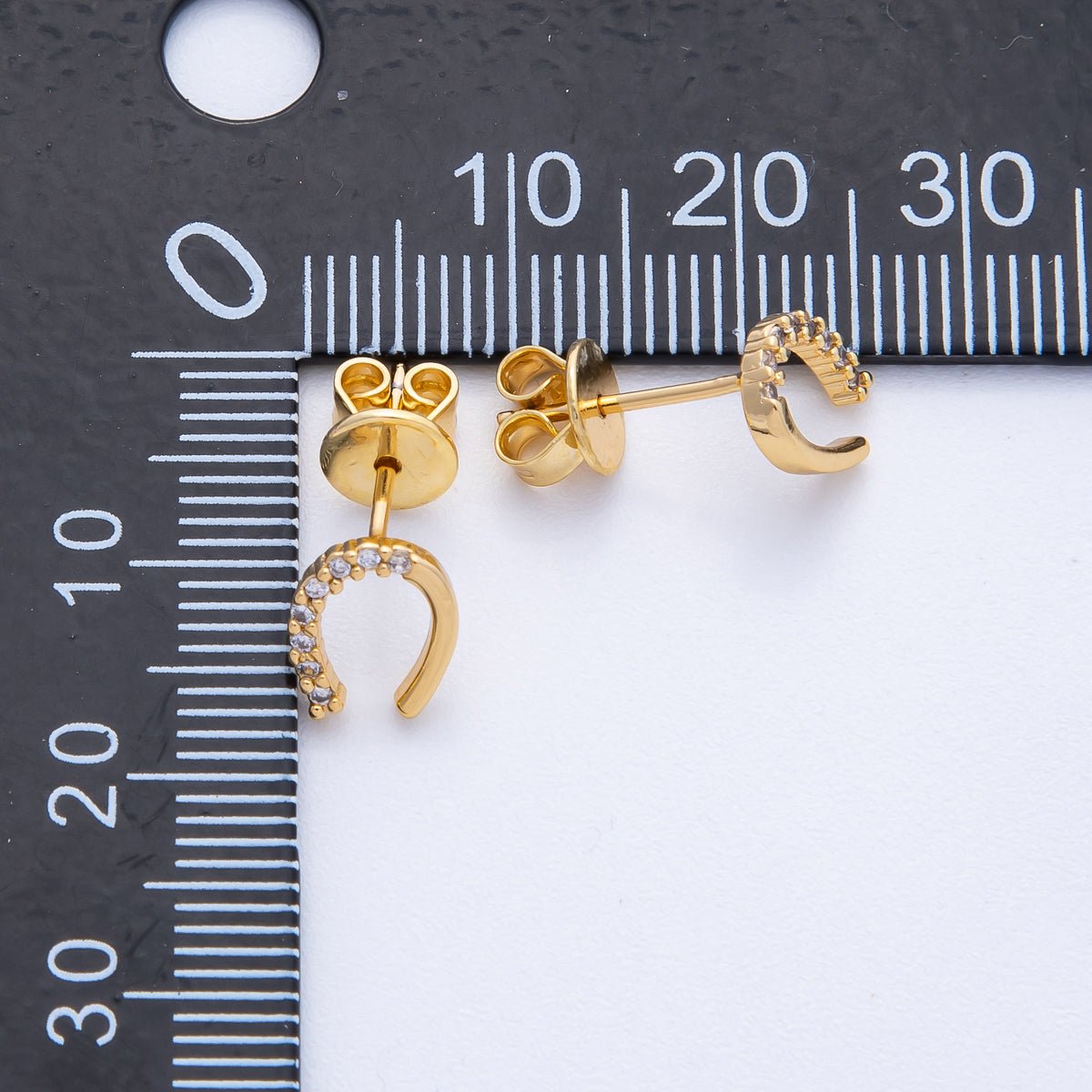 18K Gold Filled 7mm Clear Micro Paved CZ Horseshoe Stud Earrings Set | Earrings - 00130 - DLUXCA