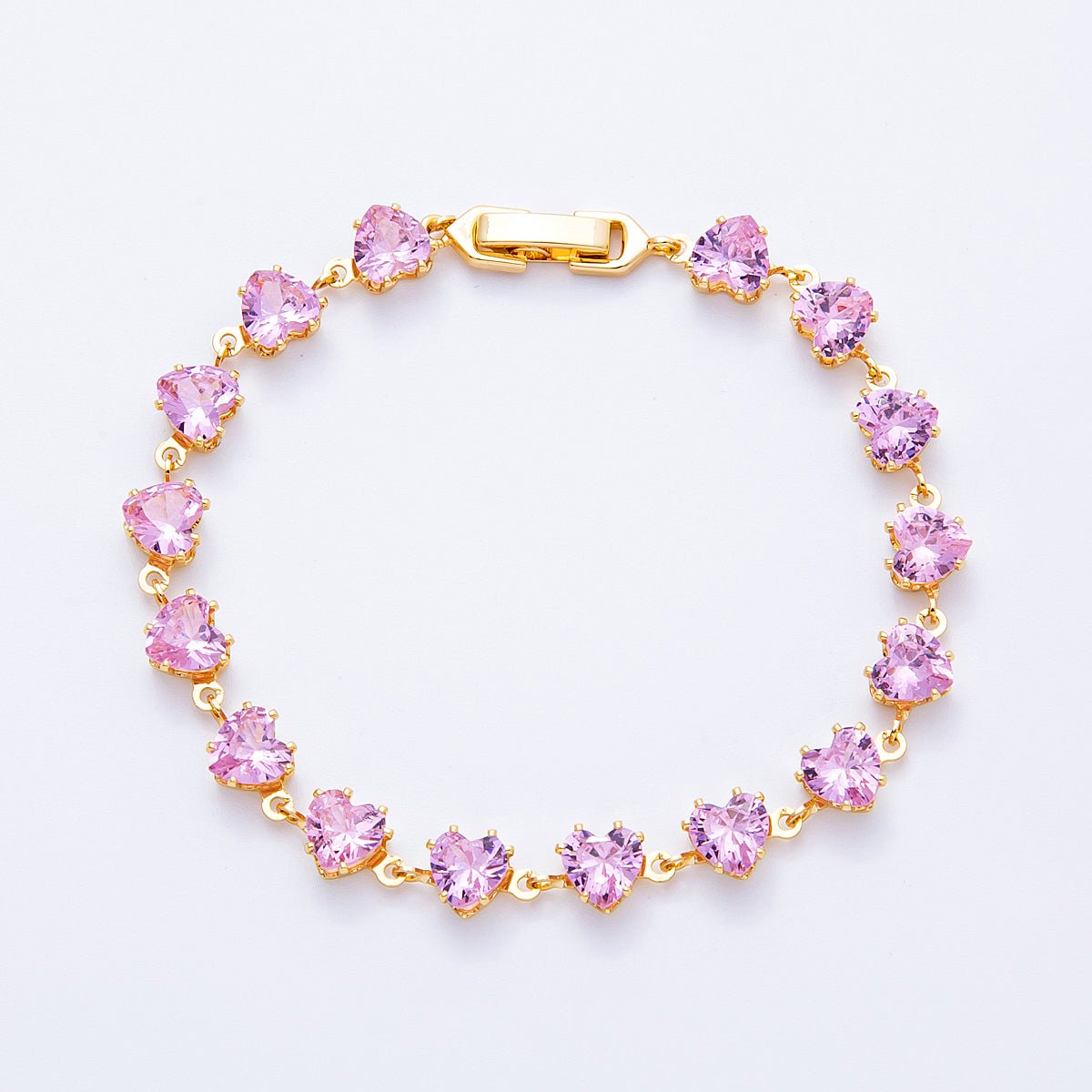 18K Gold Filled 7mm Clear, Pink CZ Heart Tennis Chain 7 Inch Bracelet | WA - 04216 WA - 04217 - DLUXCA