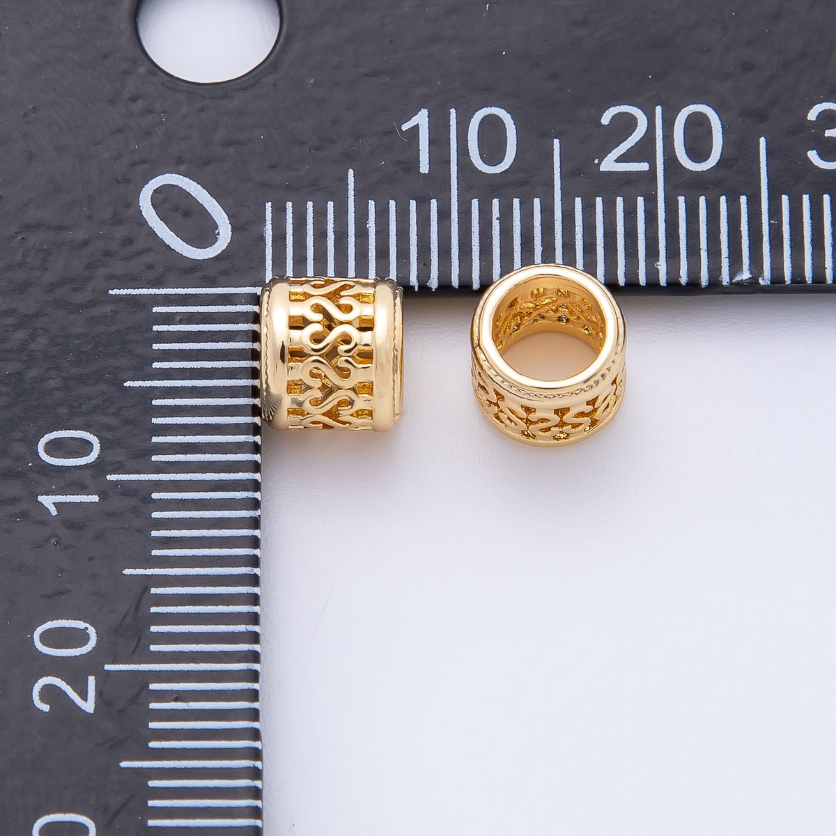 18K Gold Filled 7mm $ Dollar Filigree Geometric Tube Spacer Bead | AF1093 - DLUXCA