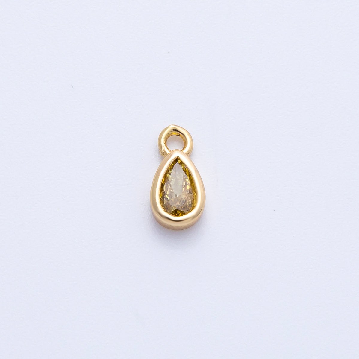 18K Gold Filled 7mm Green Peridot CZ Teardrop Birthstone Mini Charm | Charms - 00408 - DLUXCA