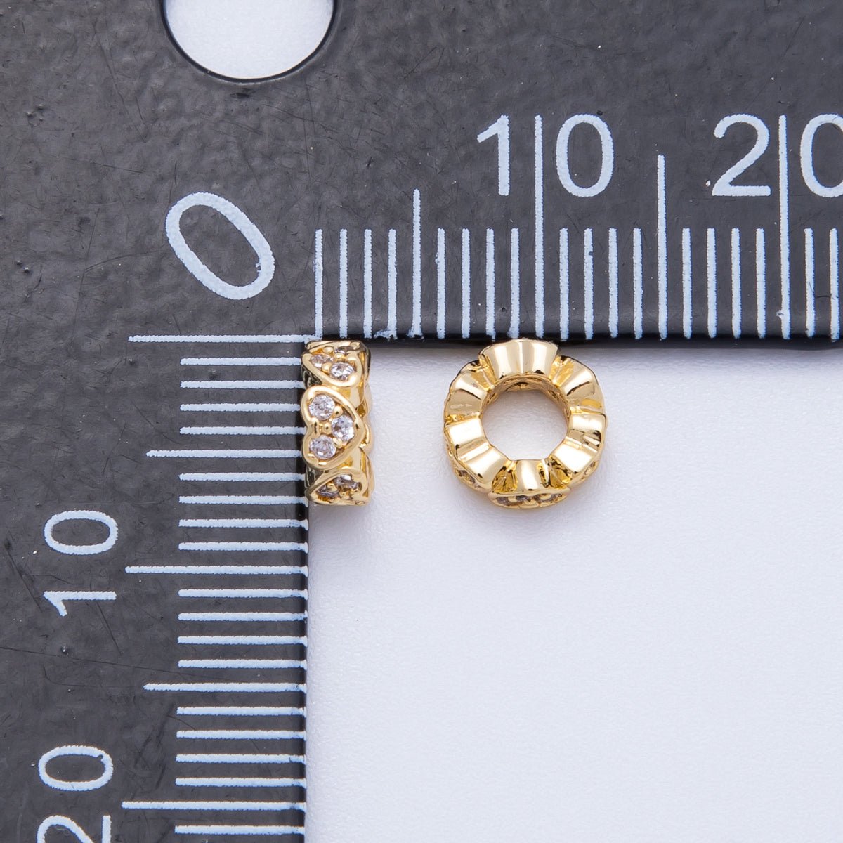 18K Gold Filled 7mm Micro Paved CZ Heart Rondelle Spacer Bead | Beads - 00164 - DLUXCA