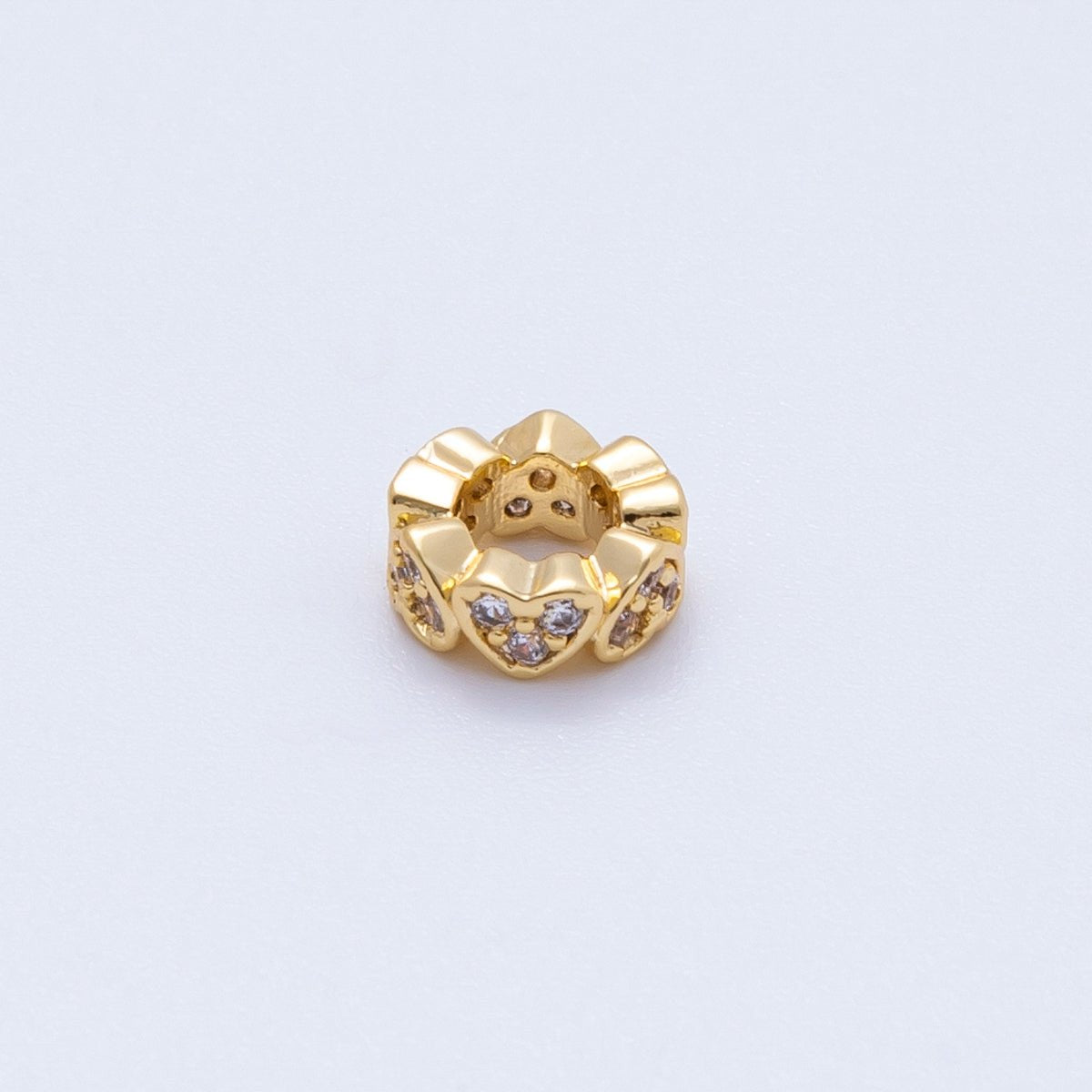 18K Gold Filled 7mm Micro Paved CZ Heart Rondelle Spacer Bead | Beads - 00164 - DLUXCA