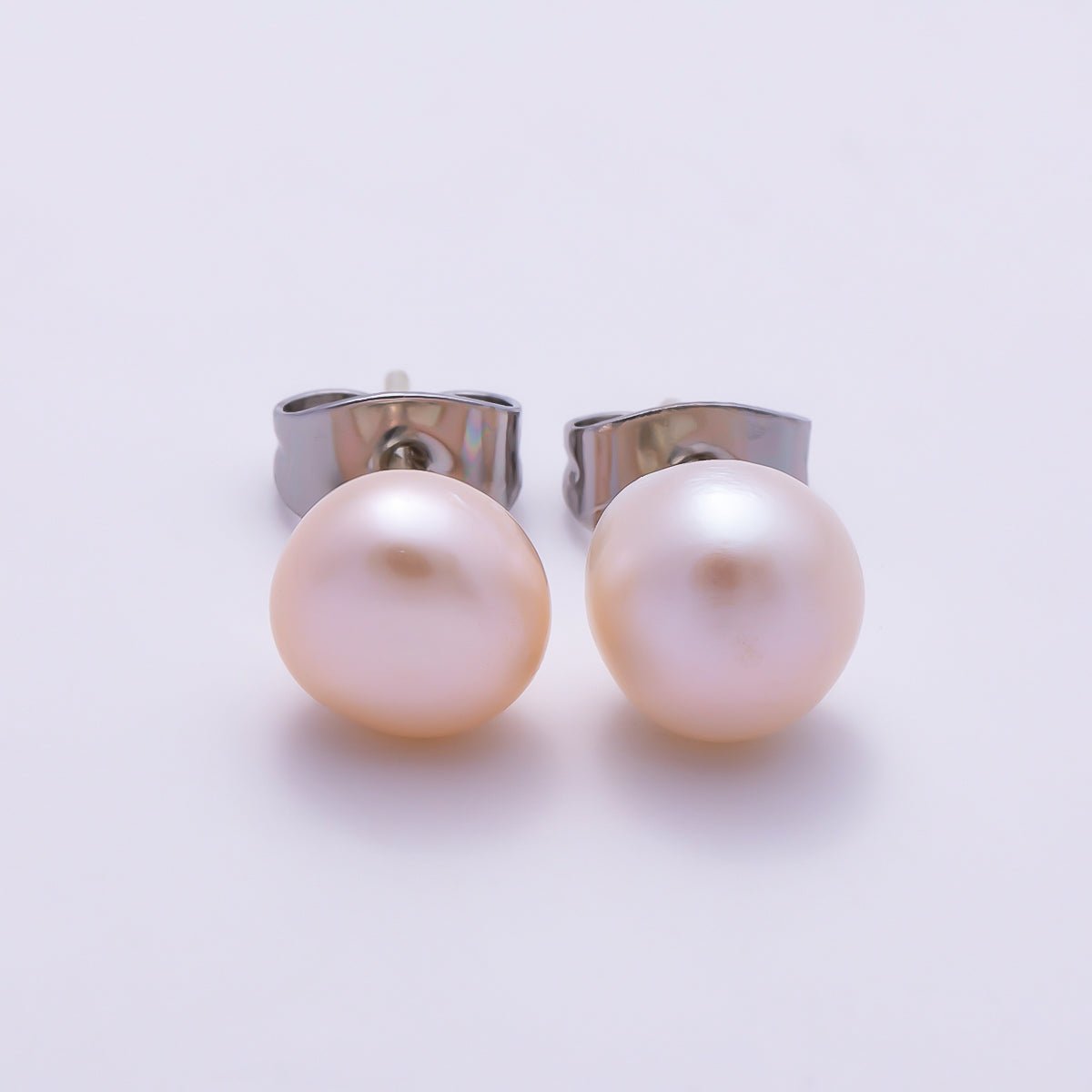 18K Gold Filled 7mm Pink Freshwater Pearl Button Stud Earrings in Gold & Silver | Earrings-00783 Earrings-00784 - DLUXCA