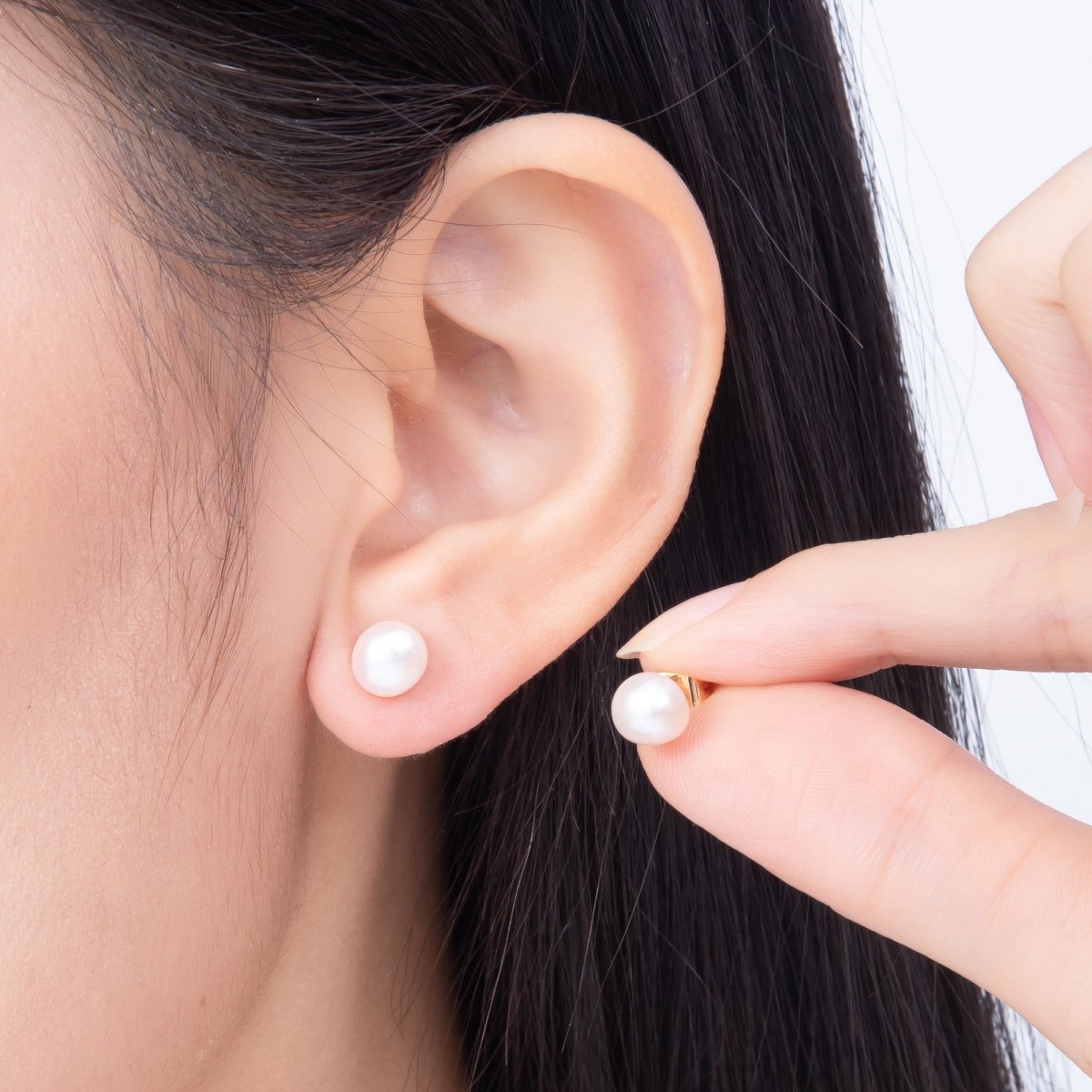 18K Gold Filled 7mm Pink Freshwater Pearl Button Stud Earrings in Gold & Silver | Earrings-00783 Earrings-00784 - DLUXCA