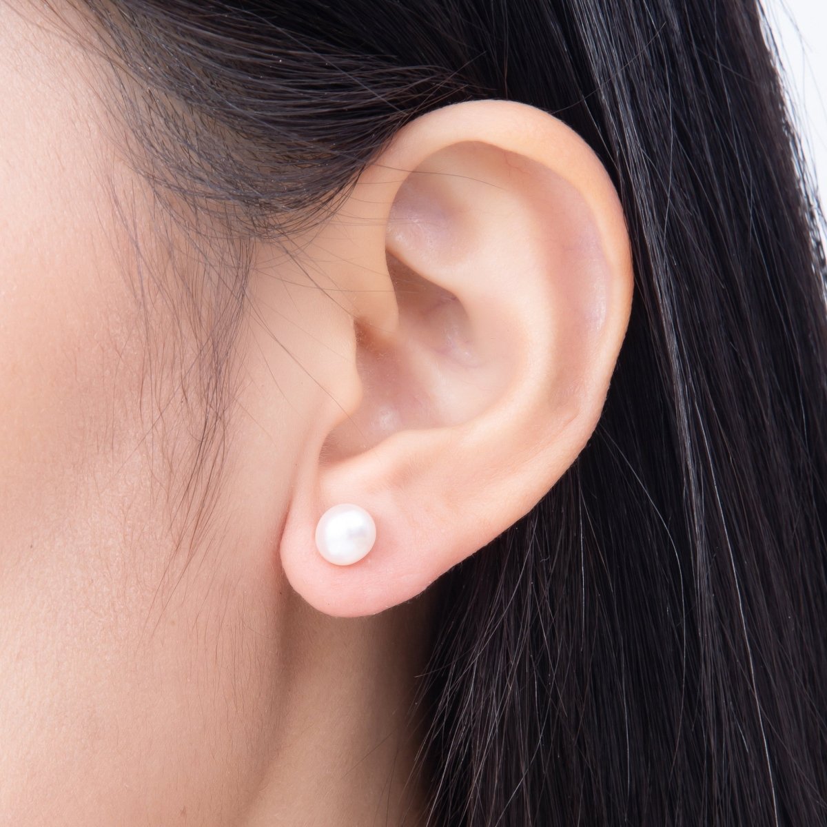 18K Gold Filled 7mm Pink Freshwater Pearl Button Stud Earrings in Gold & Silver | Earrings-00783 Earrings-00784 - DLUXCA