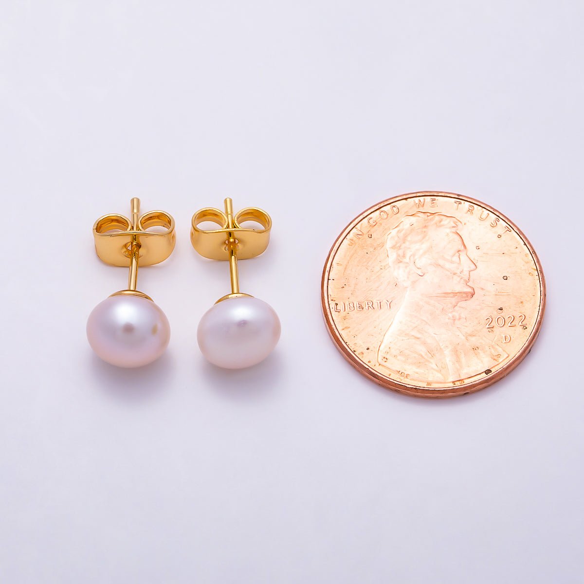 18K Gold Filled 7mm Pink Freshwater Pearl Button Stud Earrings in Gold & Silver | Earrings-00783 Earrings-00784 - DLUXCA