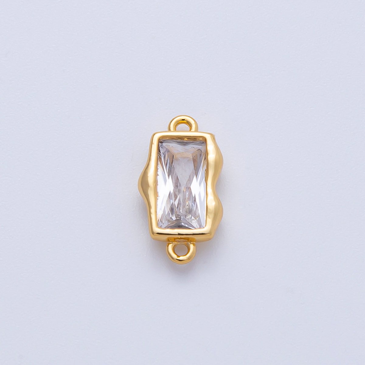 18K Gold Filled 7mm x 13mm Clear CZ Baguette Molten Connector | Connectors - 00006 - DLUXCA