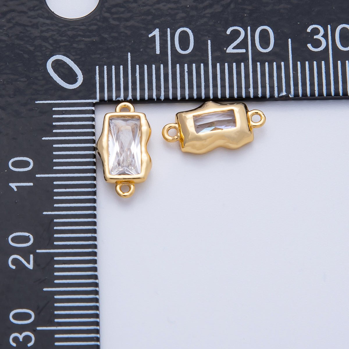 18K Gold Filled 7mm x 13mm Clear CZ Baguette Molten Connector | Connectors - 00006 - DLUXCA