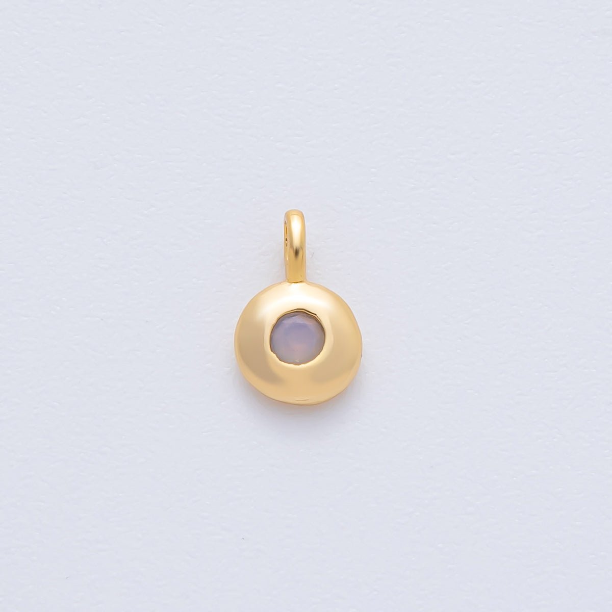 18K Gold Filled 8.5mm Brown, Red, Green CZ Round Accent Dainty Flush Setting Disc Drop Charm | AF1153 ~ AF1158 - DLUXCA