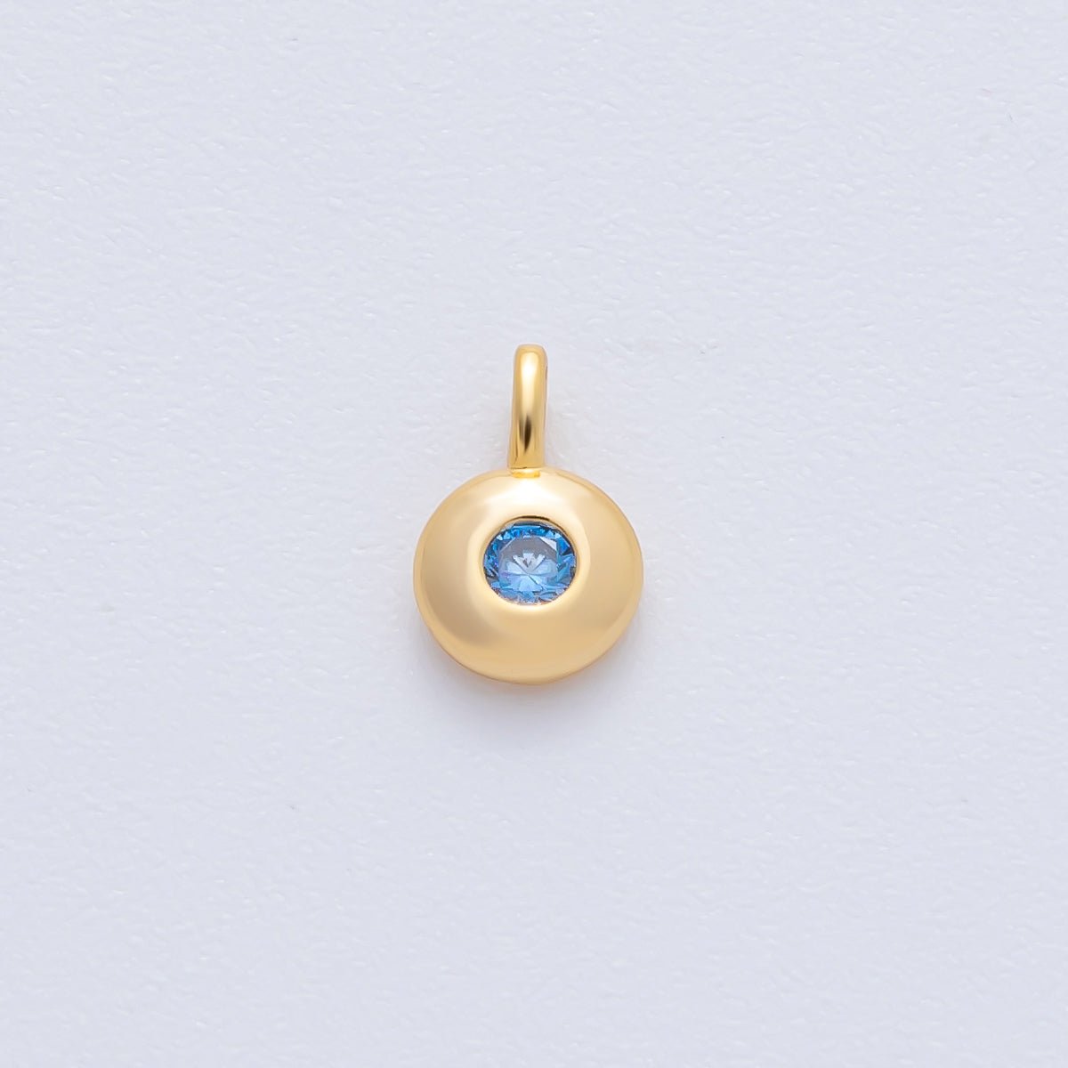 18K Gold Filled 8.5mm Brown, Red, Green CZ Round Accent Dainty Flush Setting Disc Drop Charm | AF1153 ~ AF1158 - DLUXCA