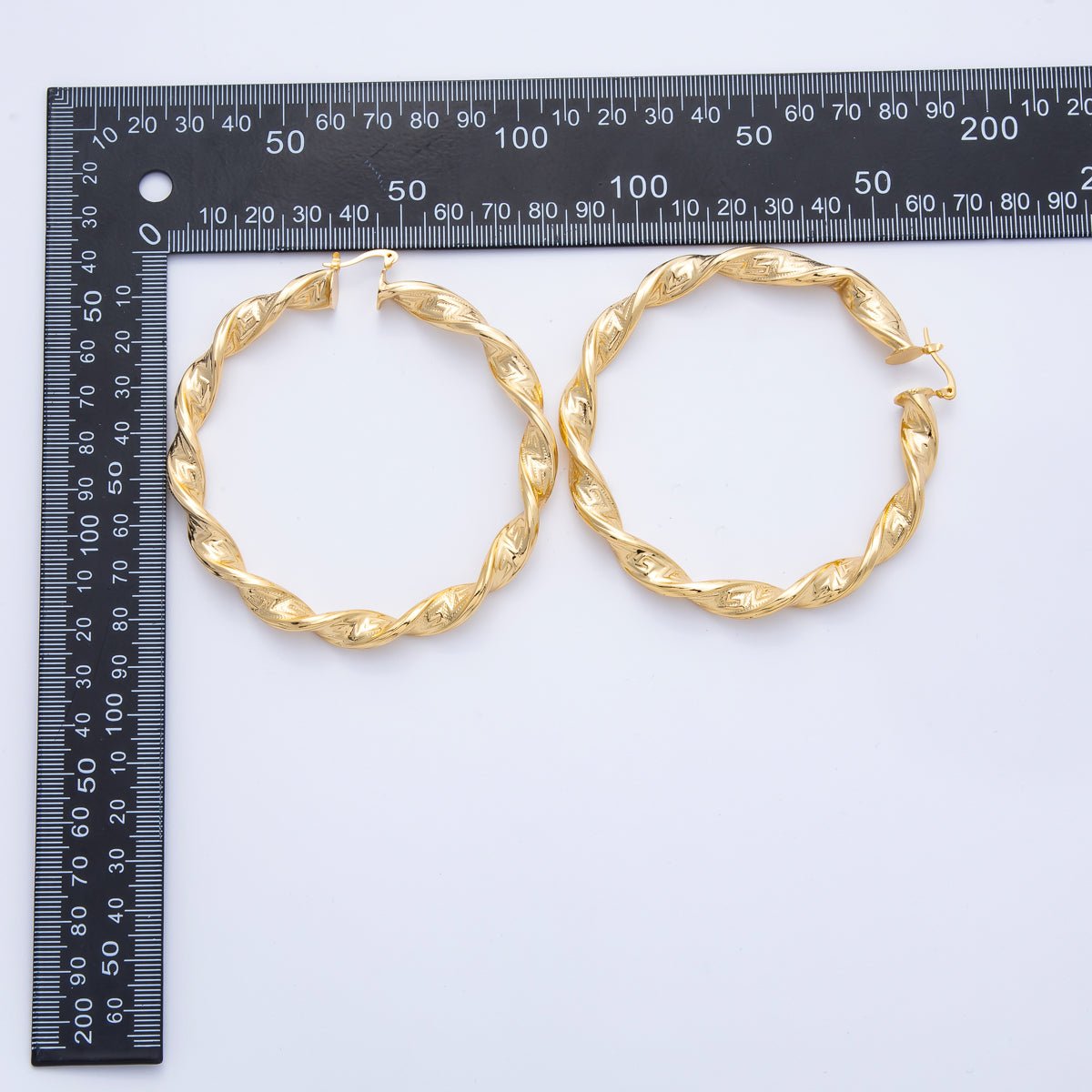 18K Gold Filled 85mm Textured Twisted Latch Hoop Earrings | Earrings - 00058 - DLUXCA