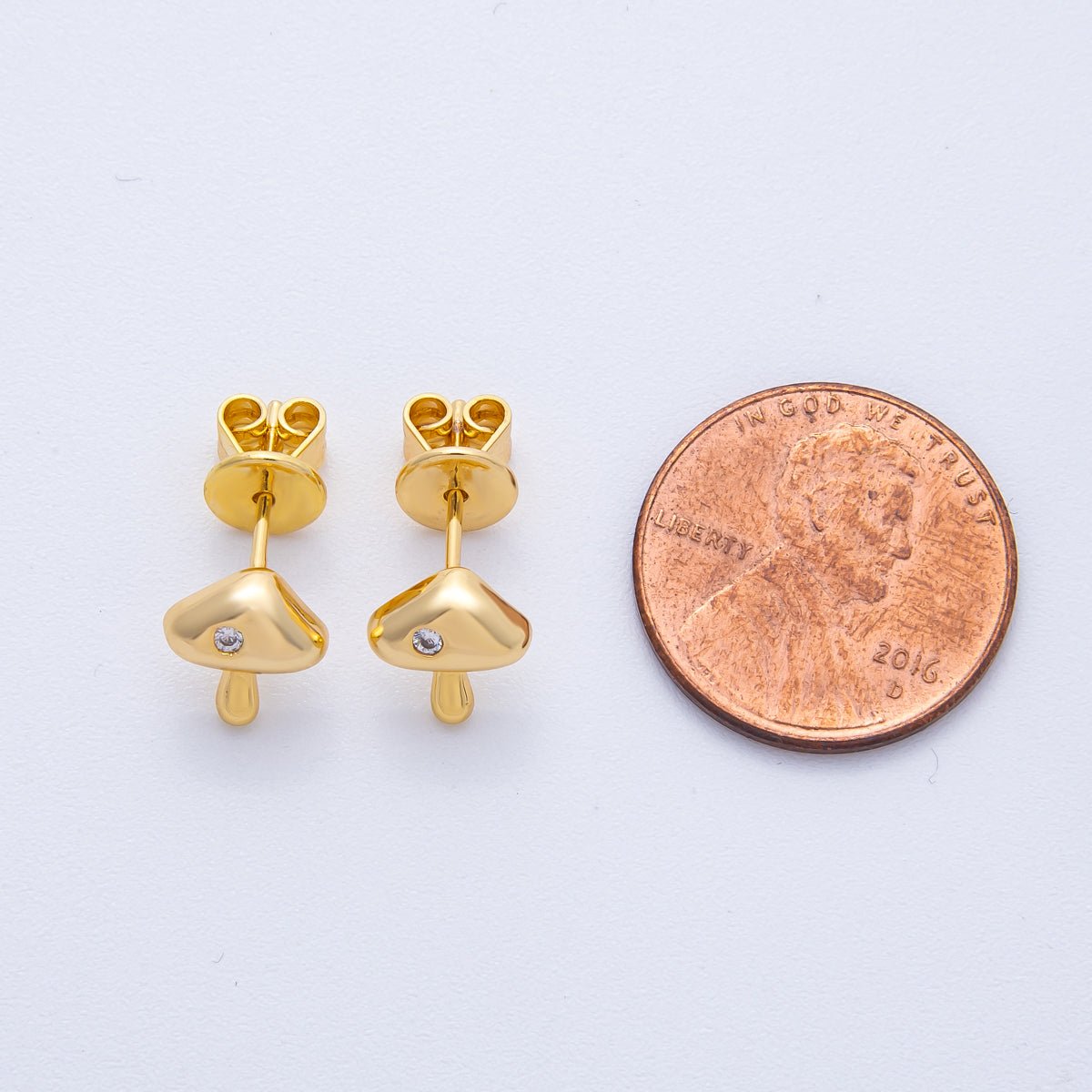 18K Gold Filled 8.7mm Clear CZ Dotted Mushroom Stud Earrings | Earrings - 00082 - DLUXCA