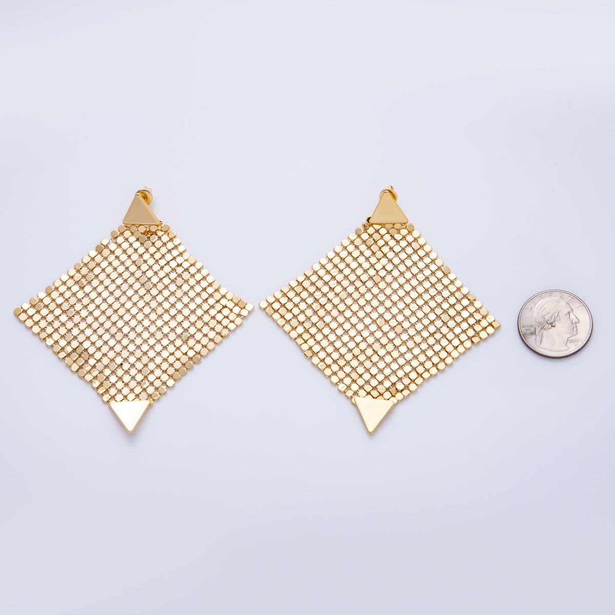18K Gold Filled 88mm Rhombus Foil Triangle Drop Stud Earrings | Earrings - 00084 - DLUXCA