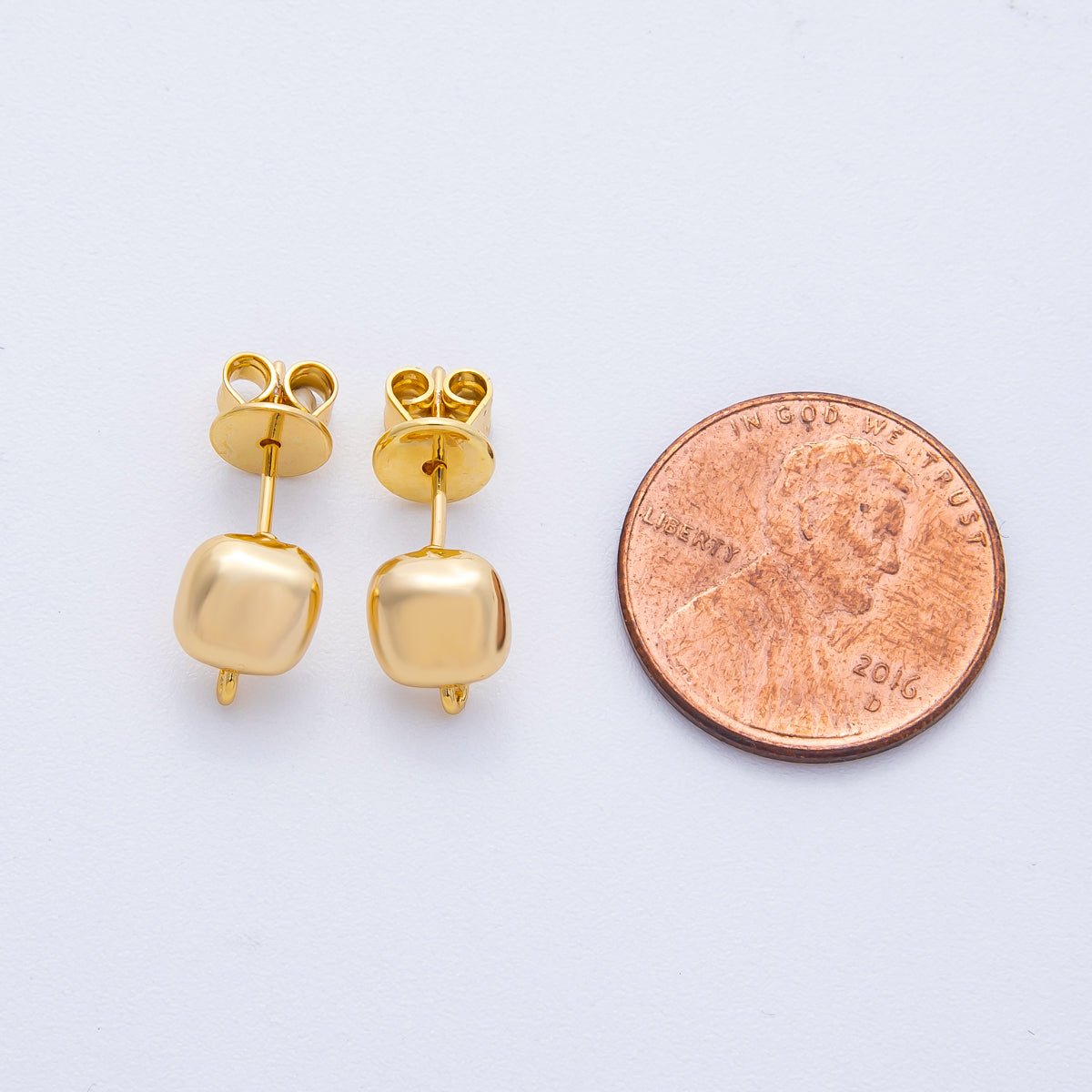 18K Gold Filled 8.8mm Square Minimalist Drop Stud Earring Findings | Findings - 00017 - DLUXCA