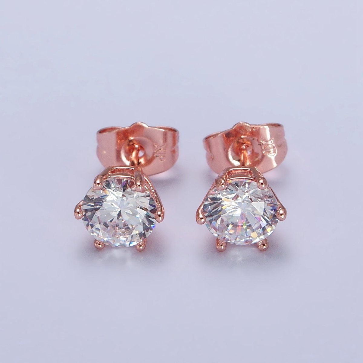 18K Gold Filled 8mm 8.3mm, 8.5mm Clear Round CZ Stud Earrings | AB093 AB094 - DLUXCA