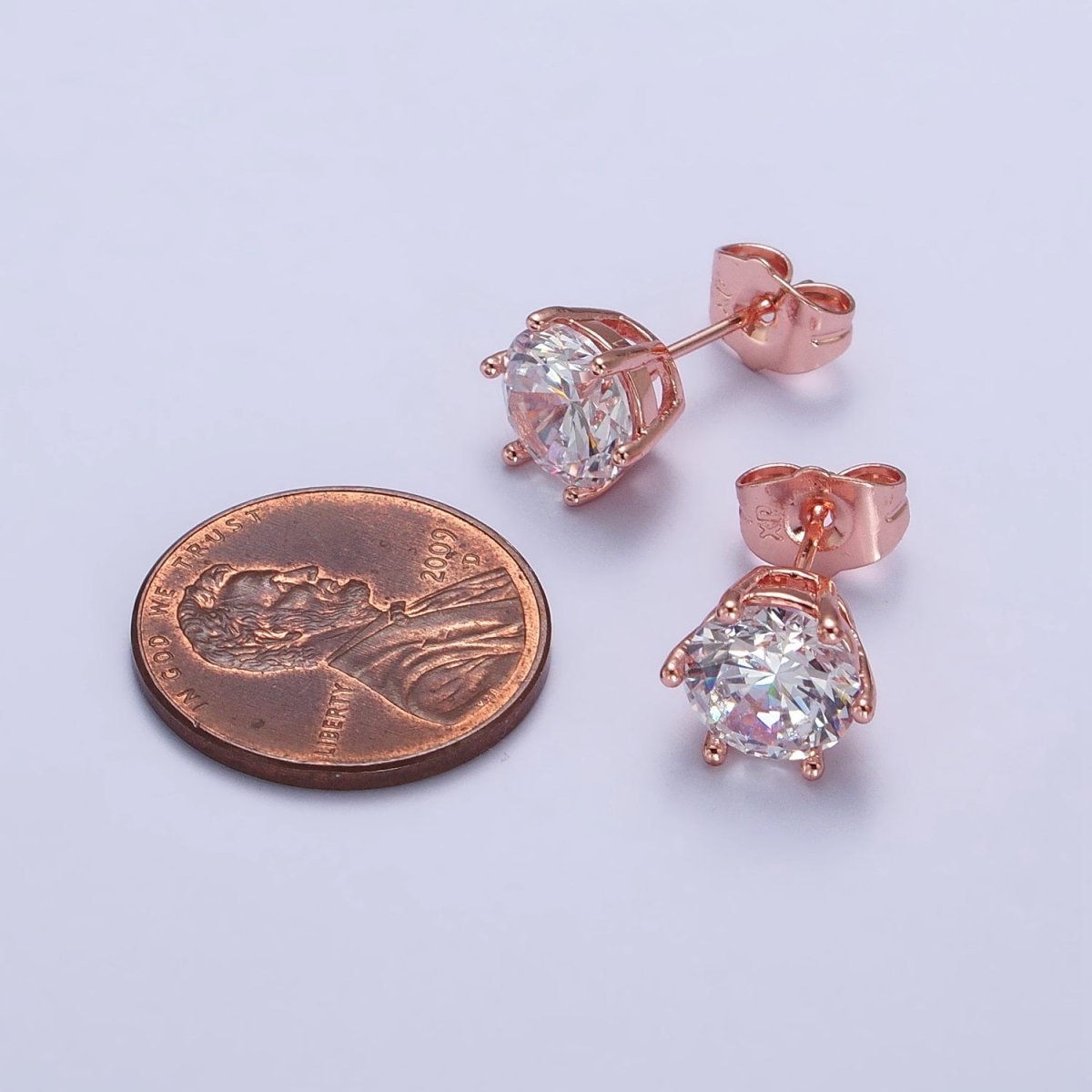 18K Gold Filled 8mm 8.3mm, 8.5mm Clear Round CZ Stud Earrings | AB093 AB094 - DLUXCA