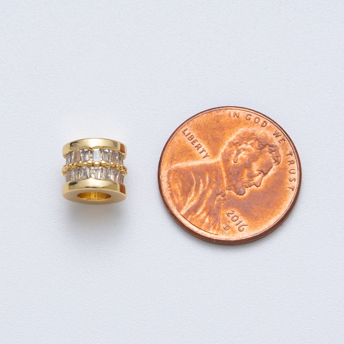 18K Gold Filled 8mm Clear Baguette CZ Rondelle Spacer Bead | Beads - 00028 - DLUXCA
