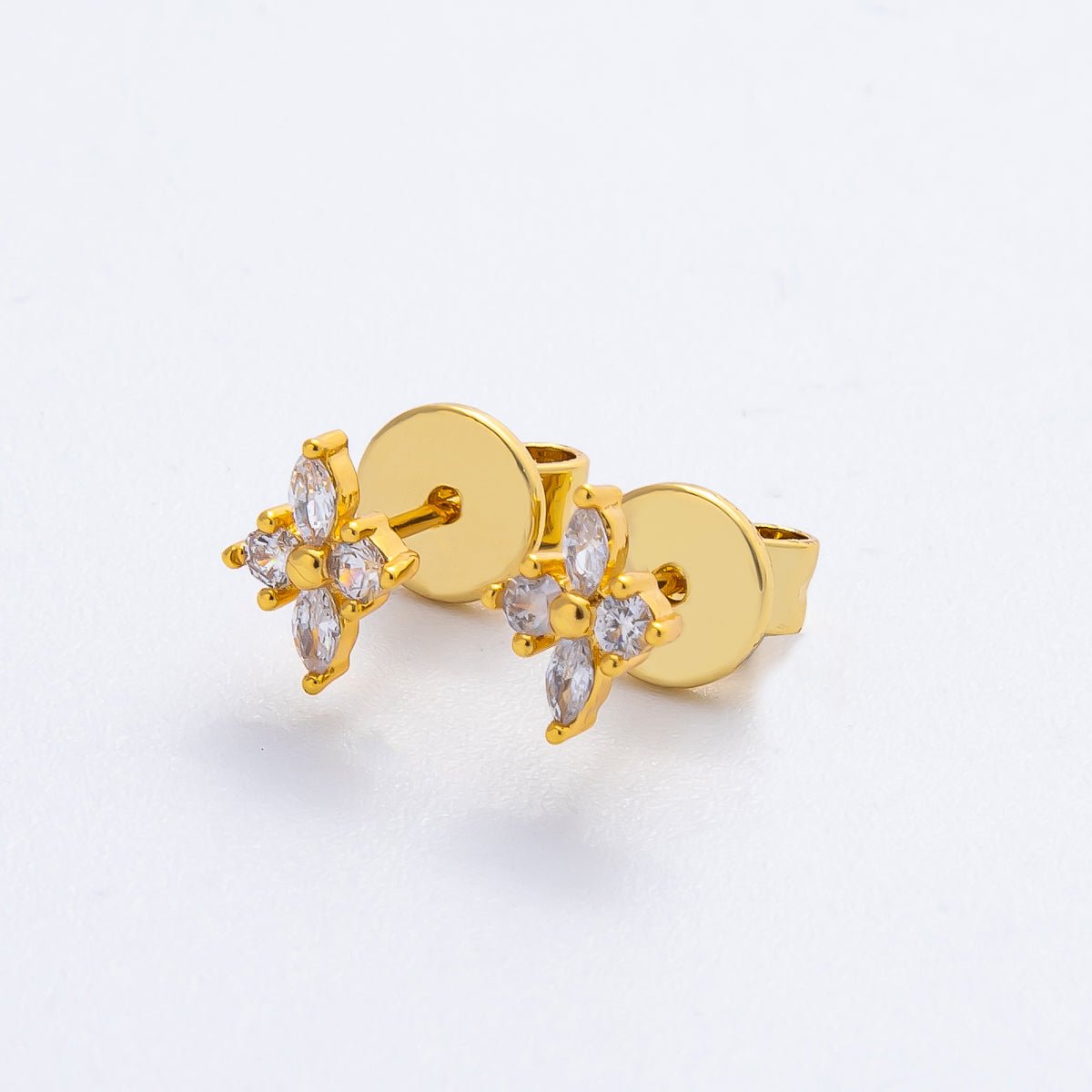 18K Gold Filled 8mm Clear CZ Marquise Blooming Flower Dainty Studs Earrings | AD1570 - DLUXCA