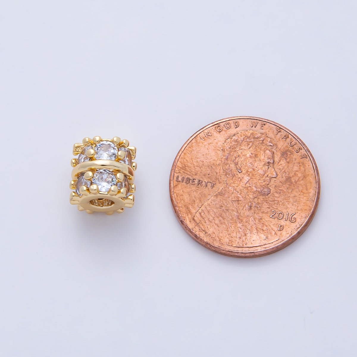 18K Gold Filled 8mm Double Clear CZ Micro Paved Rondelle Bead | B459 - DLUXCA