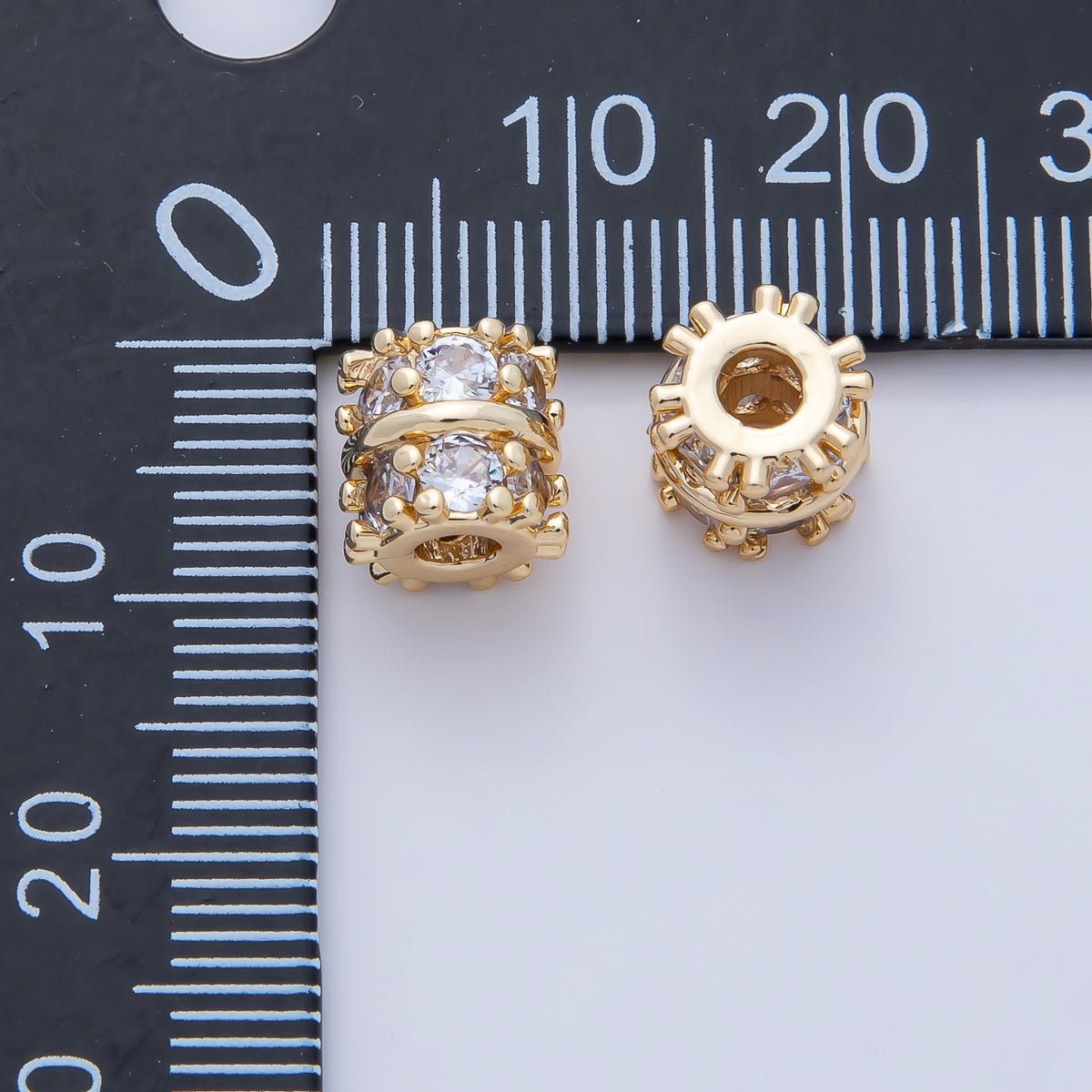 18K Gold Filled 8mm Double Clear CZ Micro Paved Rondelle Bead | B459 - DLUXCA