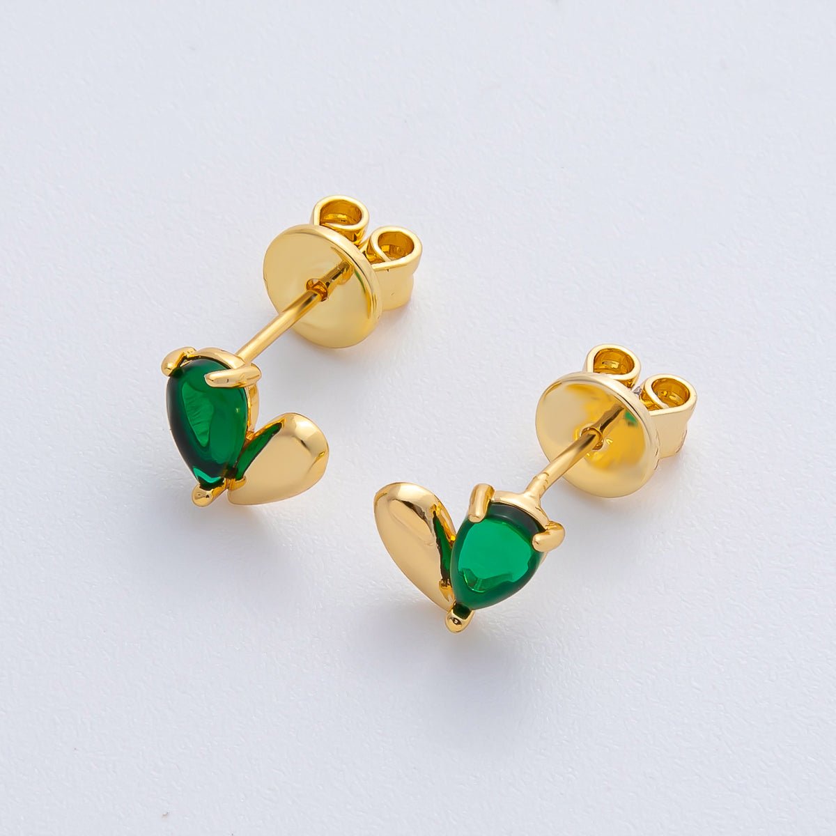 18K Gold Filled 8mm Green CZ Half Heart Stud Earrings Set | AD1607 - DLUXCA