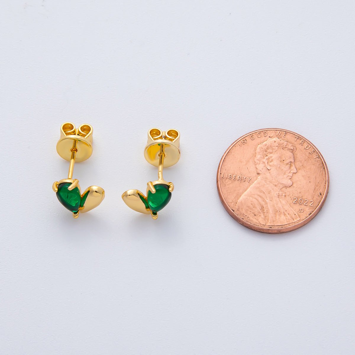 18K Gold Filled 8mm Green CZ Half Heart Stud Earrings Set | AD1607 - DLUXCA