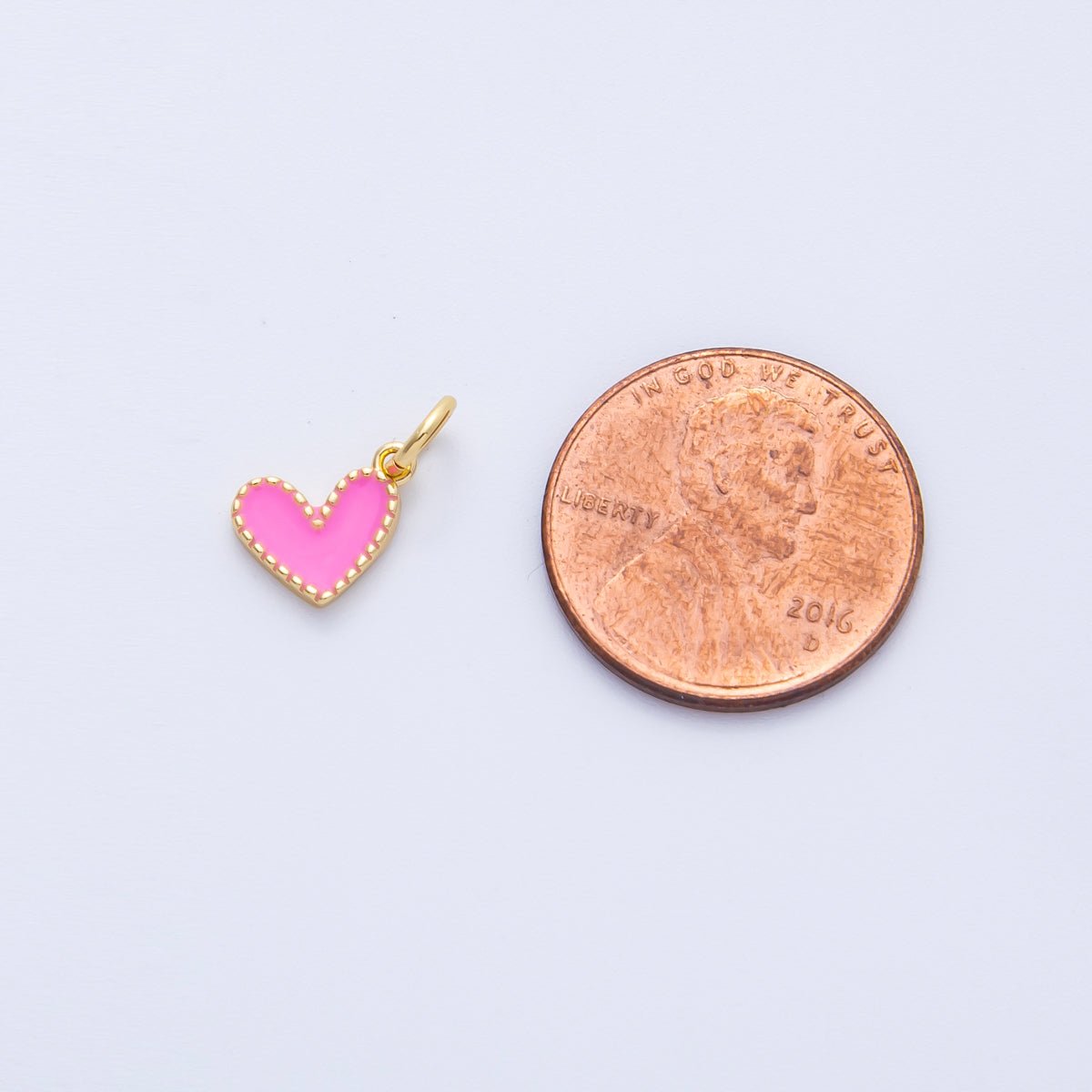 18K Gold Filled 8mm Pink Enamel Heart Mini Charm | Charms - 00260 - DLUXCA