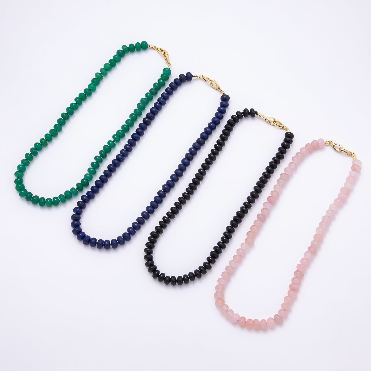 18K Gold Filled 8mm Rondelle Gemstone Chain 17 Inch Necklace w. Dual Push Clasps | WA-04664 ~ WA-04667 - DLUXCA