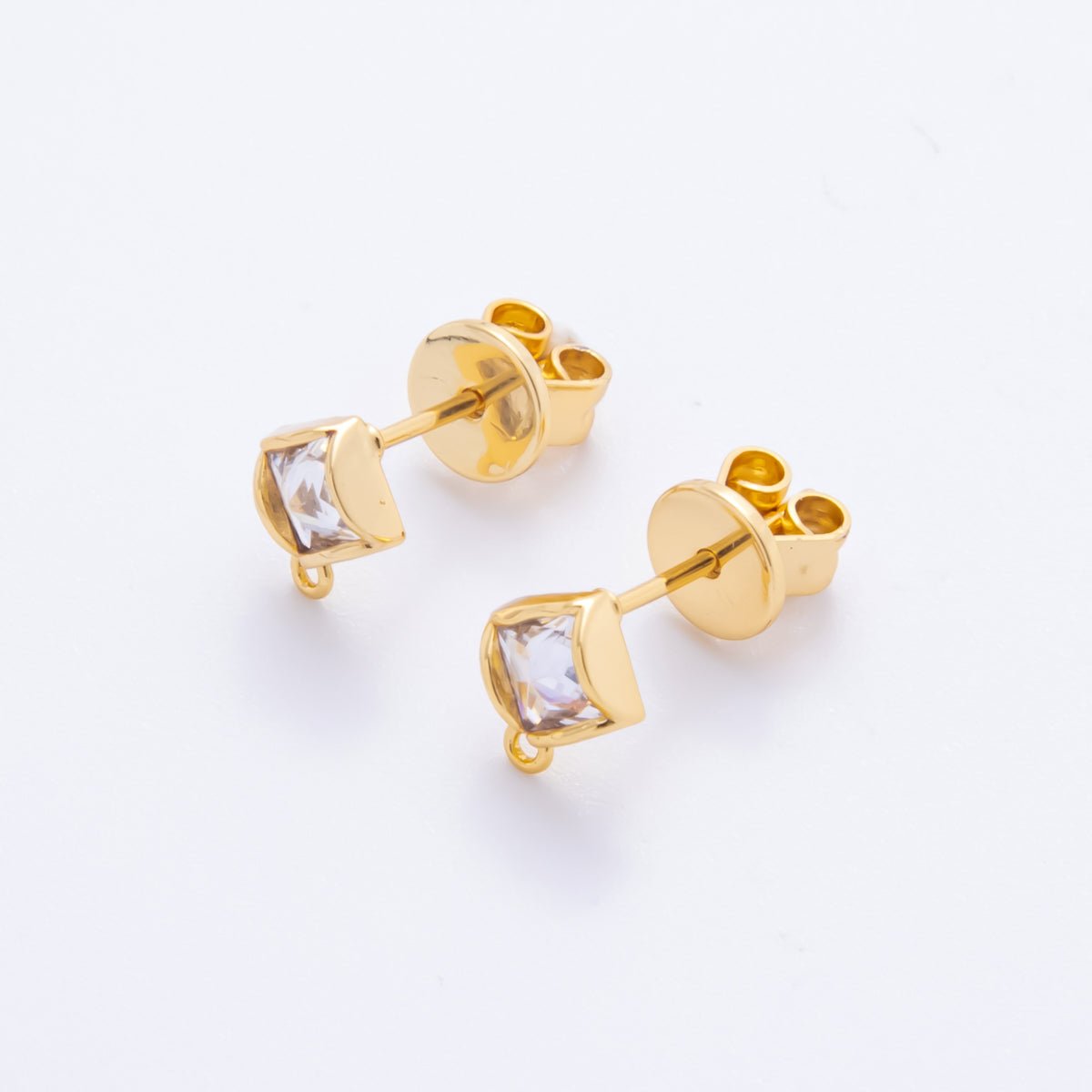 18K Gold Filled 8mm Square - Cut CZ Geometric Half - Earrings Open Loop Earring Findings | Z - A1241 - DLUXCA