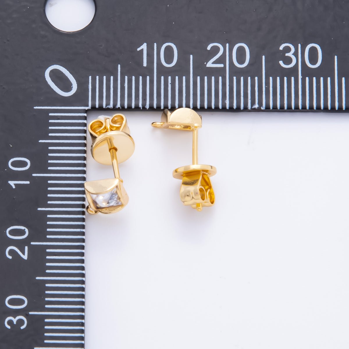 18K Gold Filled 8mm Square - Cut CZ Geometric Half - Earrings Open Loop Earring Findings | Z - A1241 - DLUXCA