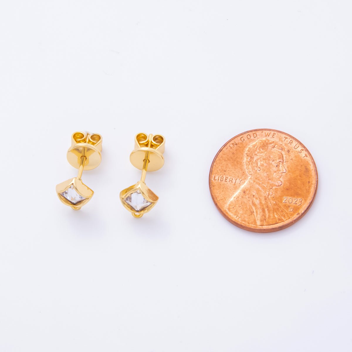18K Gold Filled 8mm Square - Cut CZ Geometric Half - Earrings Open Loop Earring Findings | Z - A1241 - DLUXCA