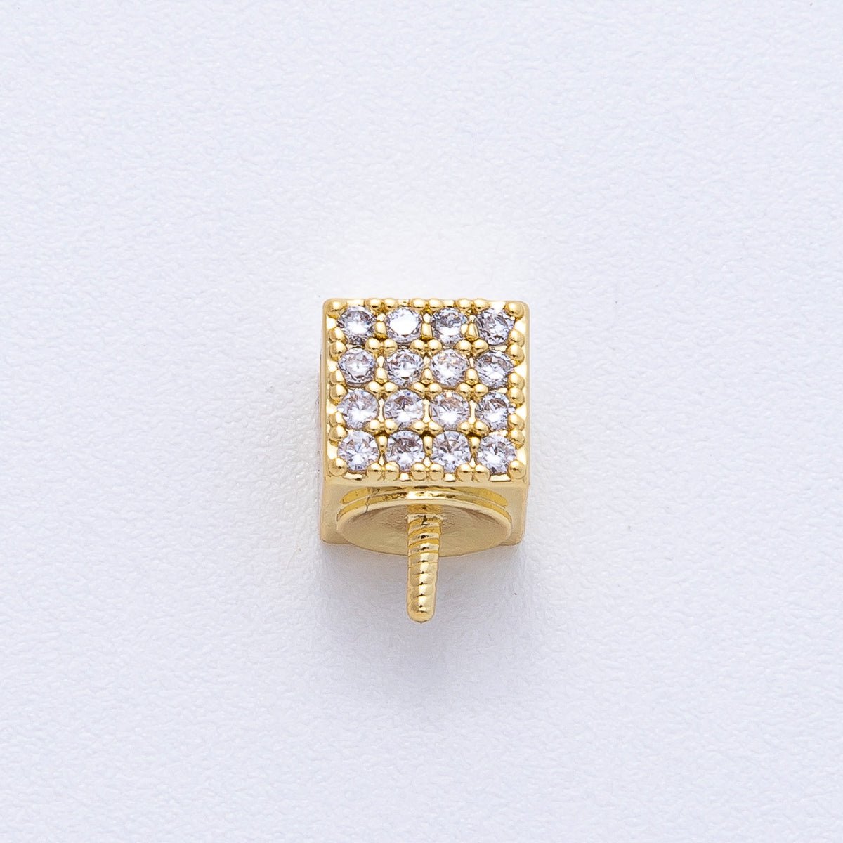 18K Gold Filled 9.3mm Drill Micro Paved Square Bead Bail Finding | Z1657 - DLUXCA