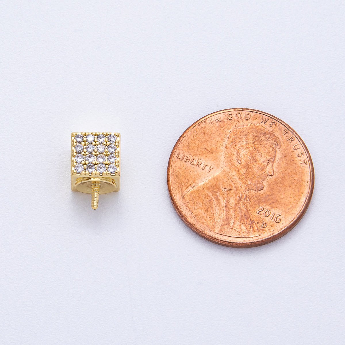 18K Gold Filled 9.3mm Drill Micro Paved Square Bead Bail Finding | Z1657 - DLUXCA