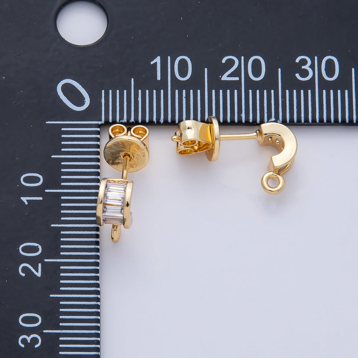 18K Gold Filled 9.5mm Clear Baguette CZ Drop C - Shaped Hoop Earring Findings in Gold & Silver | Z1638 - DLUXCA