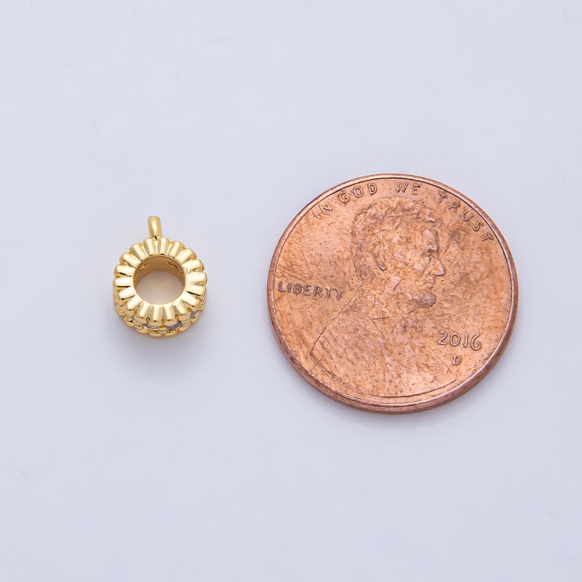 18K Gold Filled 9.5mm Clear CZ Micro Paved Dotted Rondelle Bead Bail Finding | Z1596 - DLUXCA